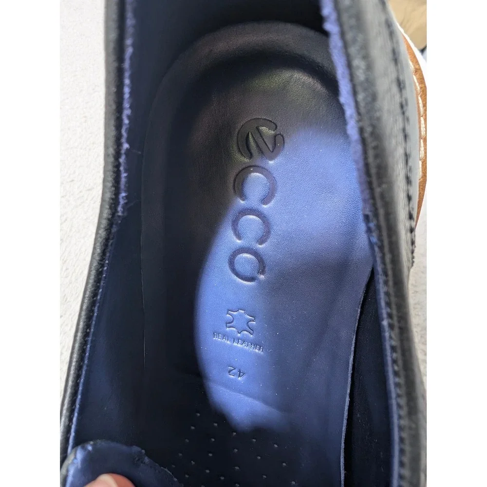 Ecco Hybrid Derby Shoes Mens 42 Blue Pebbled Leather Lace Up‎ Casual 511844